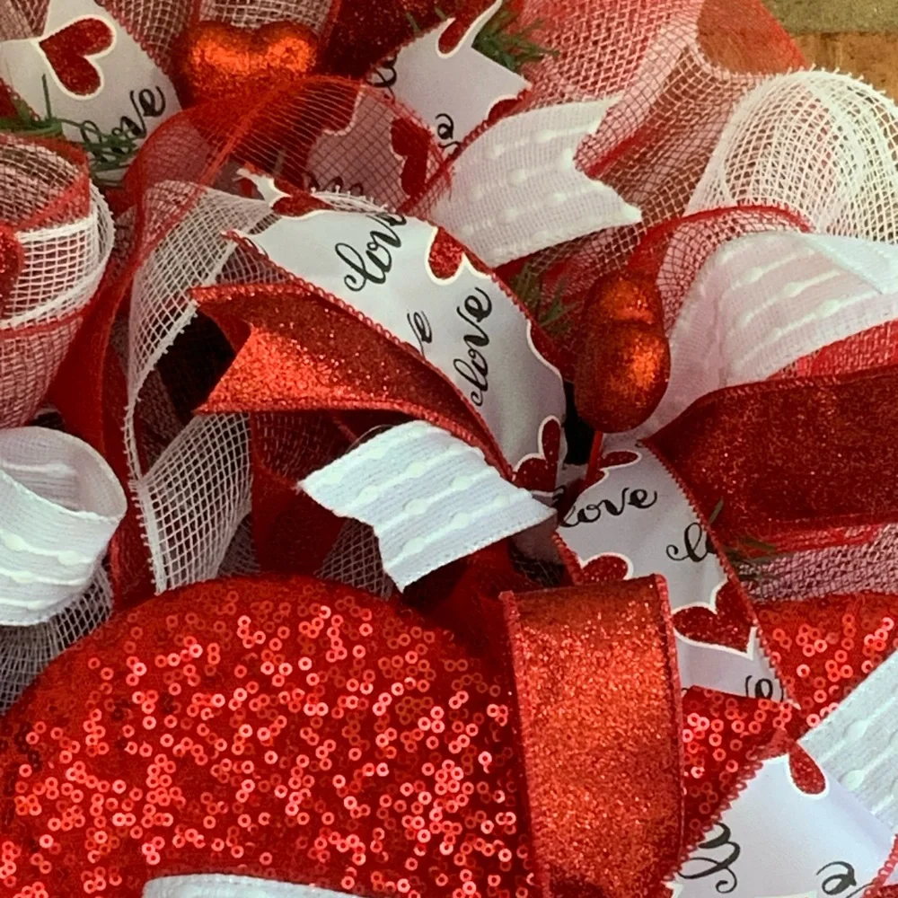 Red and White Heart Wreath